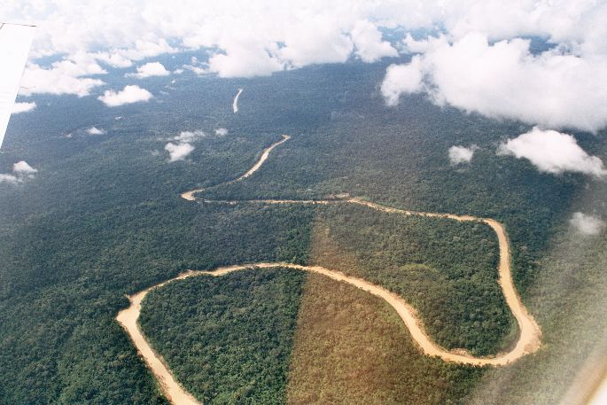 Air-view of meandering river Purus/ Brazil