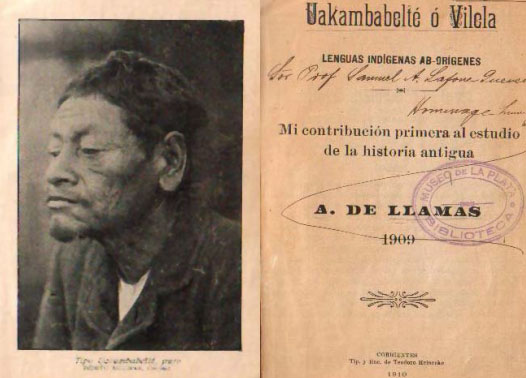 Front page of the book 'Uakambabelté ó Vilela', by A. de Llamas (1910)